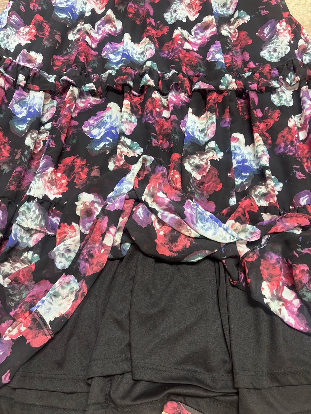 Torrid Floral Tiered Skirt Black Purple Pink Dark Romantic Ruffle Whimsigoth - Picture 4 of 10